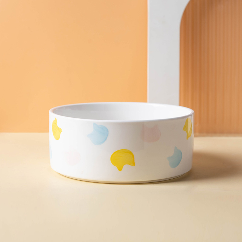 Ceramics Dog Bowl with Wood Mat Wide Mouth Feeding Bowls Food and Water Pet Feeder for Cat Puppy Protecting Cervical Spine