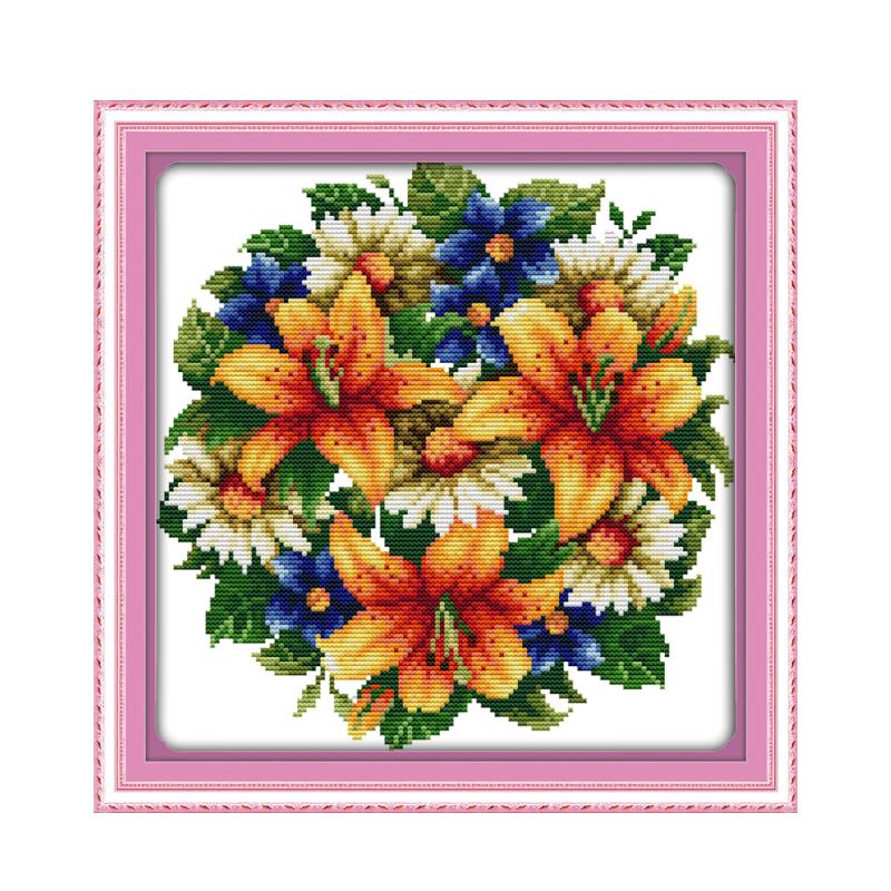 Kit Broderie Point De Croix - Blue Flowers Girl - Lanarte