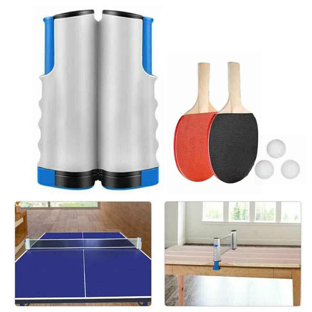 Instant Tischtennis Kit Ping Pong Set & Versenkbare Net 2 Fledermäuse Tragbare 3 Bälle