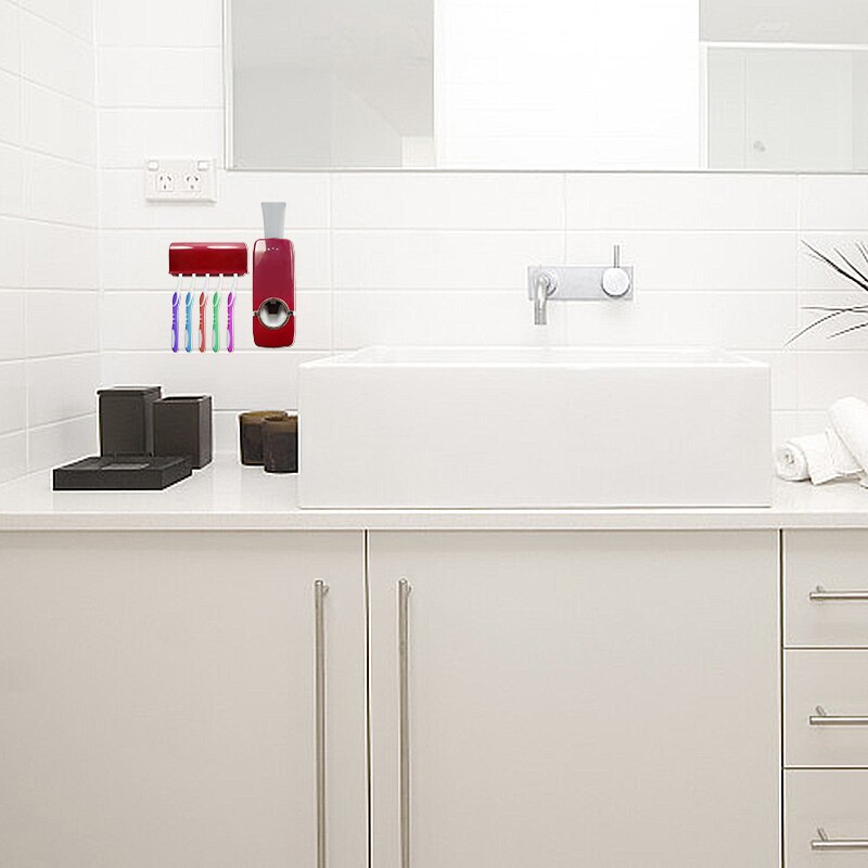 2 in 1 tandbørste sterilisator doven tandbørste holder automatisk tandpasta squeezer dispenser badeværelsestilbehør
