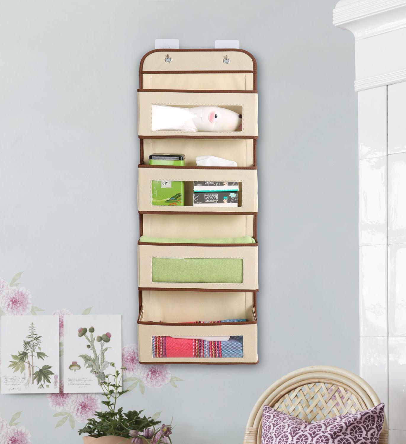 Layer Fabric Over The Door Organizer Gray Foldable Door Organizers Nursery Closet Storage, Large Hanging Door Organizer: Beige