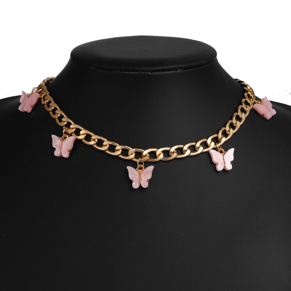 FNIO Butterfly Neck Pendants Women&#39;s Choker Gold Color Necklace On The Neck Chain Chocker Punk Jewelry Kpop Collar For Girl