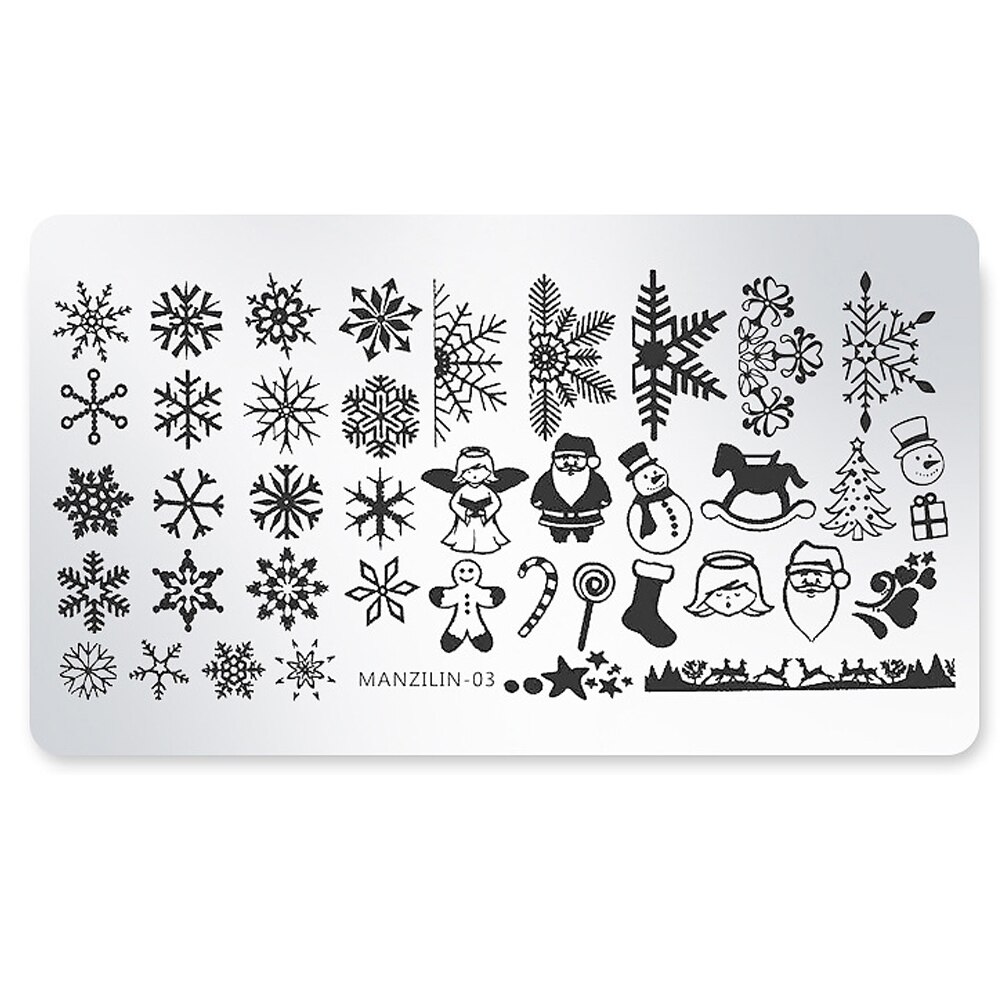 Kerst rechthoekige nagelprint stalen plaat mal kerstboom print sjabloon 6 x 12cm nail art transfer print tool: 03