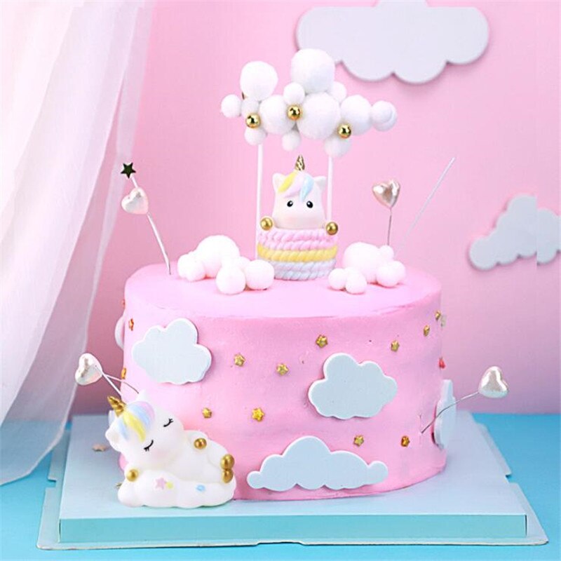 3D Cute Unicorn Cake Topper Foam Cloud Birthday Cupcake Toppers Baby Shower Cake Decoration Kids Birthday Party Supplies