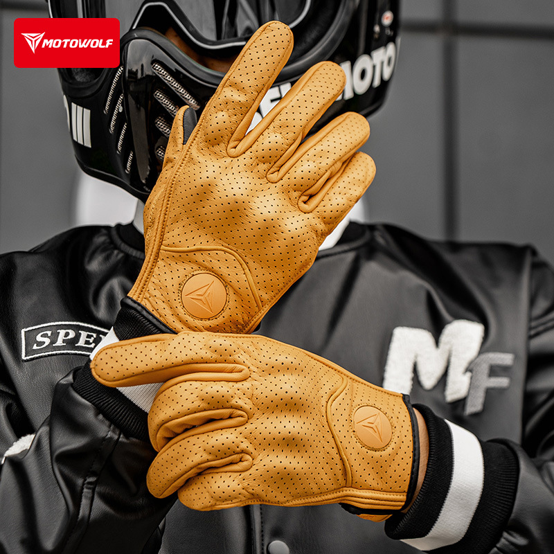 Retro Leather Motorcycle Gloves Vintage Men Women Moto Cycling Winter Gloves Touch Screen Motorbike Motorcross ATV Motor Guantes