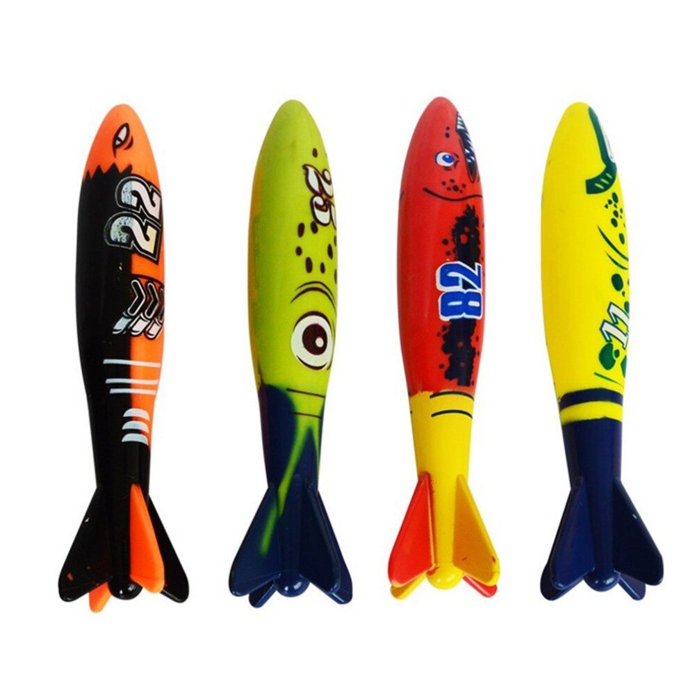 Juego de 4 unidades de buceo con Torpedo para niños, juguete de piscina subacuática, herramienta de entrenamiento deportivo al aire libre, juguete de natación