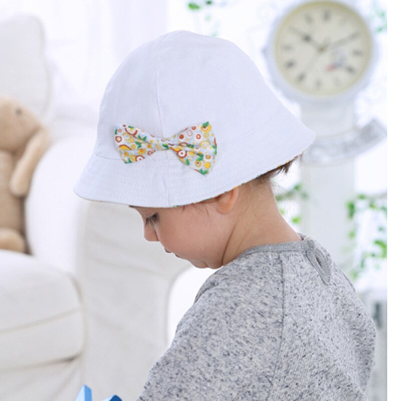 Flor arco chapéu do bebê algodão dois lados balde chapéu verão crianças casuais panamá dobrável chapéus de sol