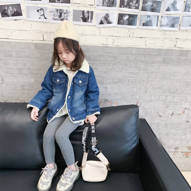 Dik Fluwelen Kids Winter Jean Jas Herfst Turn-Down Kraag Warm Jongens Casual Parka Meisjes Blue Denim Jassen bovenkleding