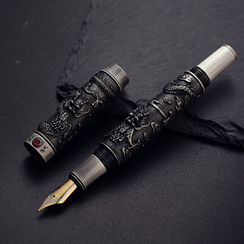 Jinhao-pluma estilográfica de dragón de lujo Vintage, caligrafía de Metal s para escribir, punta de 0,5mm, papelería de firma de oficina pesada: Vintage fountain pen