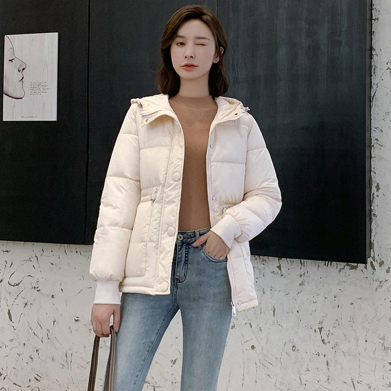 Fitaylor invierno algodón acolchado Chaquetas cortas Abrigo con capucha simple Breasted Abrigos Mujer Casual talla grande algodón lindo ropa de abrigo: Beige / XXXL