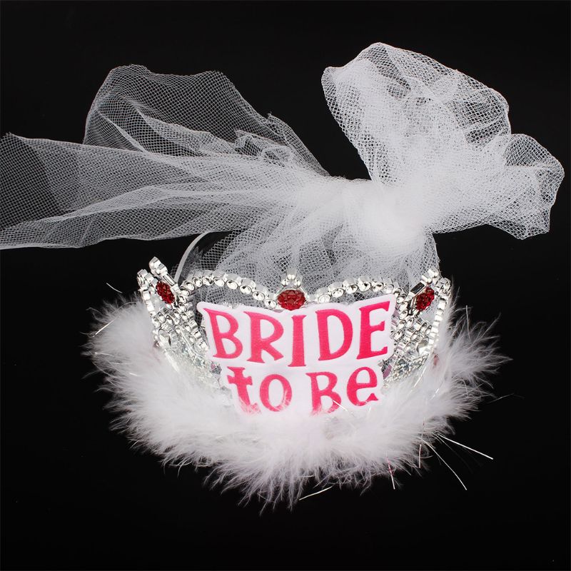 Bruid Om Crown Tiara Kant Sluier Veer Haar Hoepel Meisje Bachelor Night Party Voordat Bruiloft Decor Accessoires