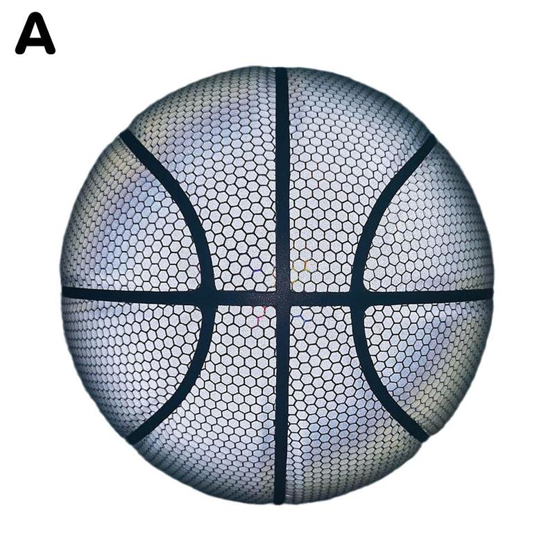 Größe 75 leuchtender basketball, holografisch reflektierend, blitzball, pu-abriebfest, leuchtender basketball für nachtsportspiele: A