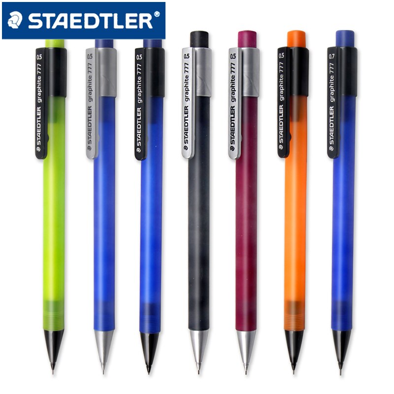 6 stk tysk staedtler automatisk blyant 0.5mm studerende skriver 777 frostet gennemsigtig penneholder bevægelig blyant iført gummi