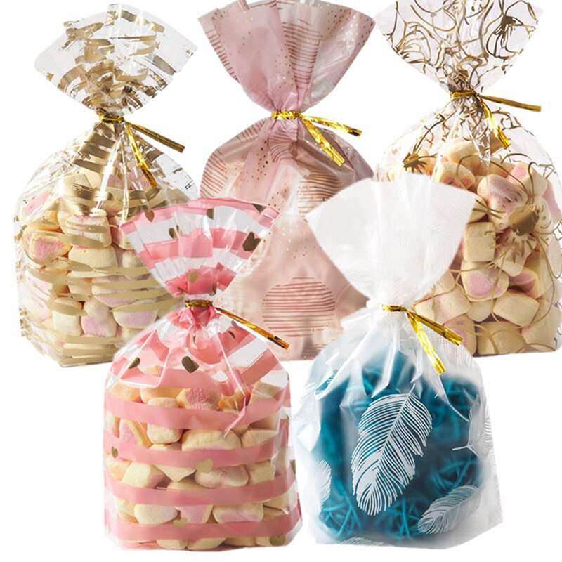 50Pcs Plume Plastic Bag Cookie Candy Bags Wedding Birthday Favors Birthday Party Snack Bag Packaging