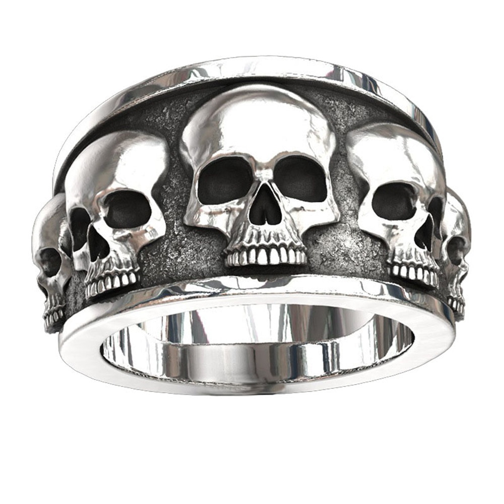 Anillo motero Punk de , lote de anillos de calavera para hombre, Calavera dominante, diablo, Punk, Rock, joyería de Hip Hop