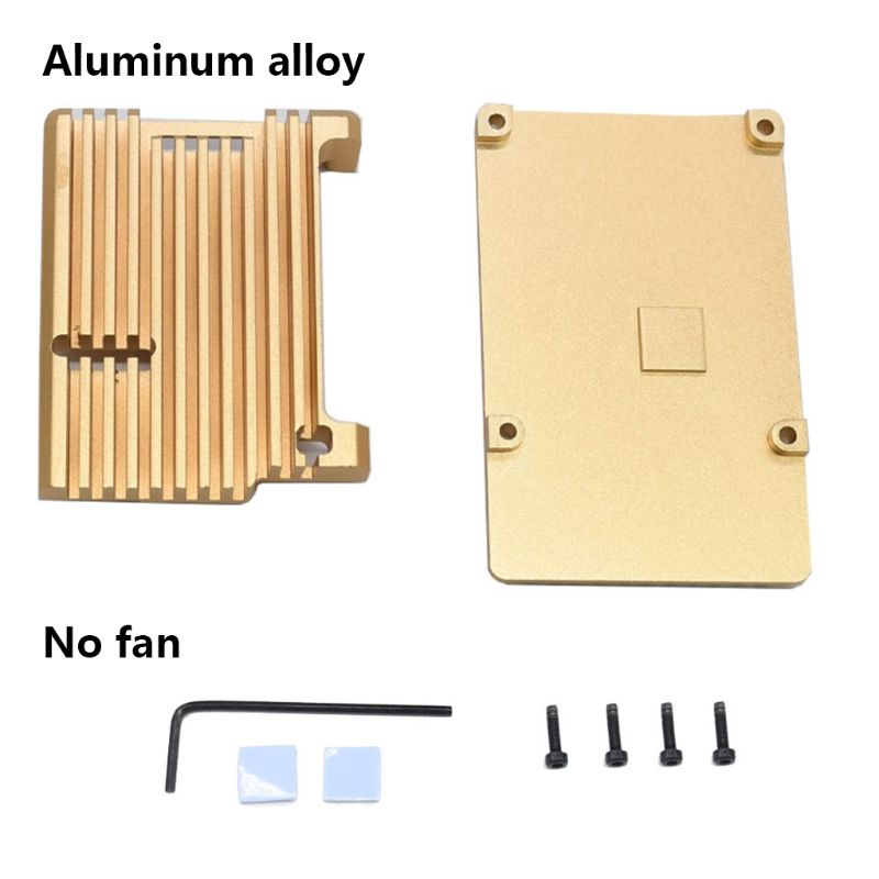 Aluminum Alloy Enclosure Case Metal Shell Black Box Radiating Plate Heatsink Cooler for Raspberry Pi 4 Model B: Gold no fan