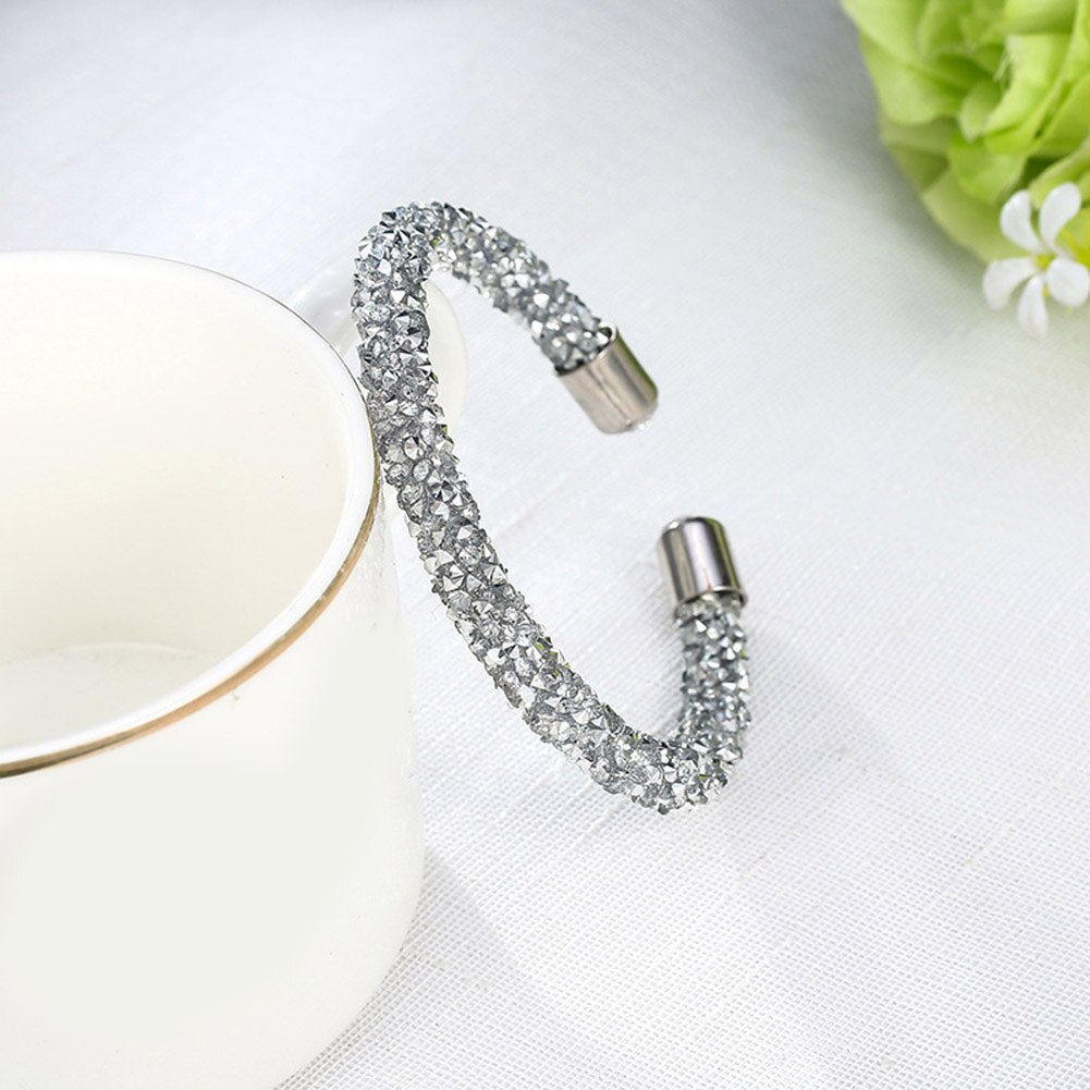 Exquisite Kristall Manschette Armband Öffnen Armreifen Pulseira Feminina Für Frauen Bijoux Neue Schmuck Armreifen: Silber