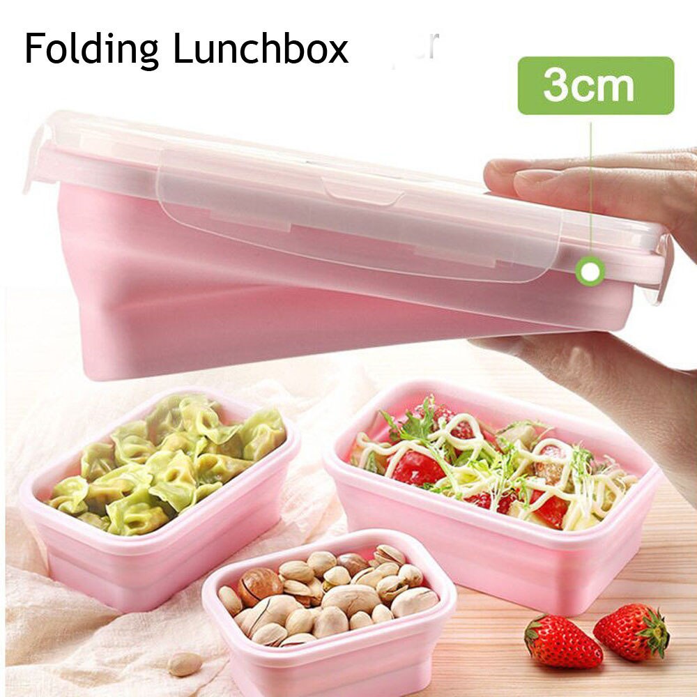 Silicone Folding Lunch Box Rectangle Portable Bowl Food Container Kitchen Picnic Box Eco-Friendly Collapsible Storage Tableware