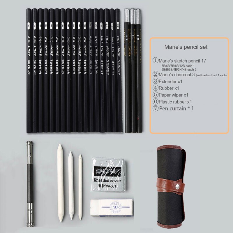 Sketch set pencil storage full set of adult sketch painting tool set beginner sketch drawing art supplies: Maries  clasps