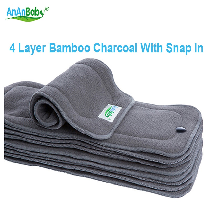 AnAnBaby Baby Changing Pads Reusable 4 Layer Bamboo Charcoal Absorbent Insert With Snap In Nappy For Diapers 5pcs