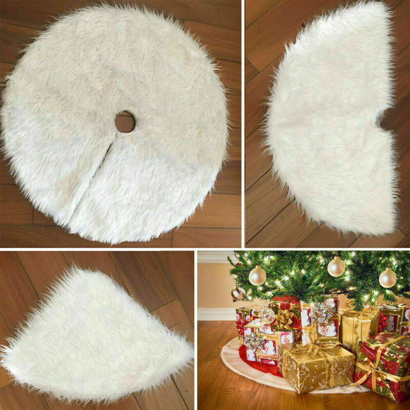 60cm White Christmas Tree Skirt Luxury Faux Fur Xmas Floor Decor Ornament Solid Color Christmas Tree Skirt Plush Floor Decor