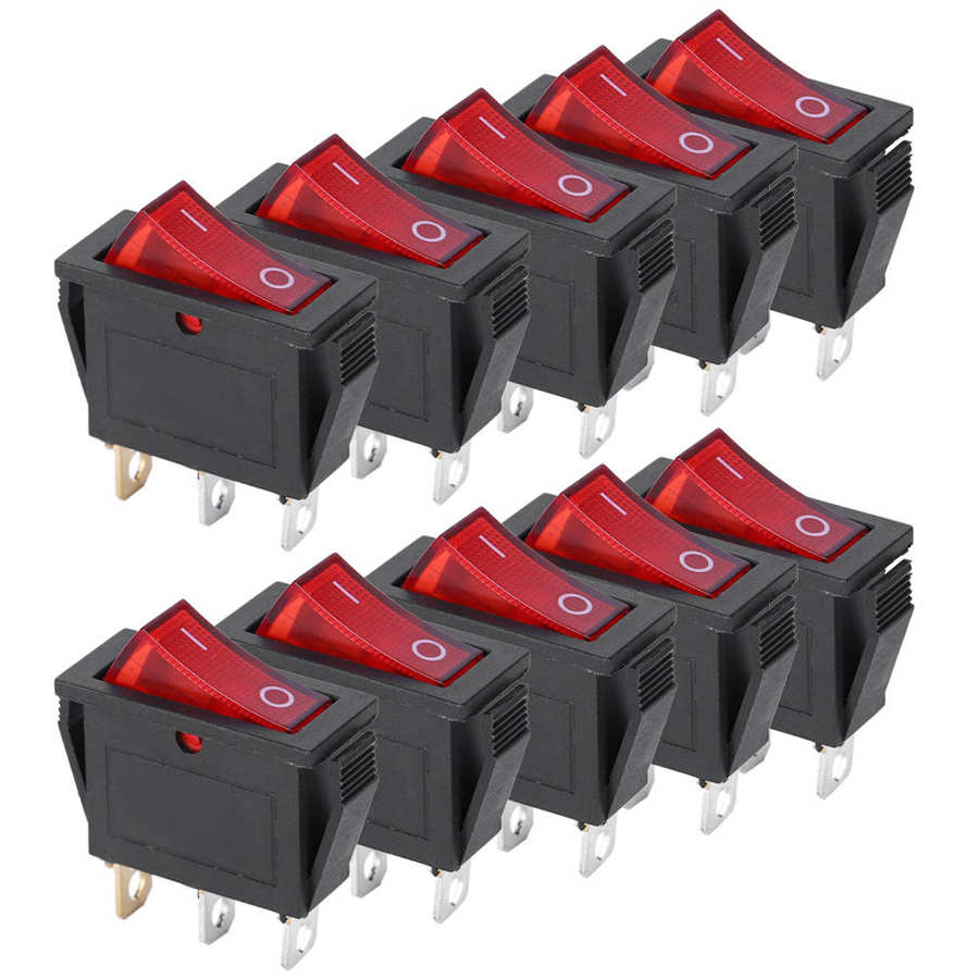 power meter energy meter 10PCs 3‑ Pin Switch Rocker On/Off Red Light 2‑ Position KCD3 Household Appliances