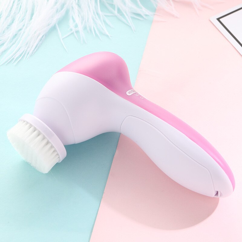 Brosse électrique de nettoyage du visage 5 in en 1, machine de nettoyage du visage, nettoyeur des pores de la peau, nettoyage du corps, massage, beauté, brosse de massage: Rose
