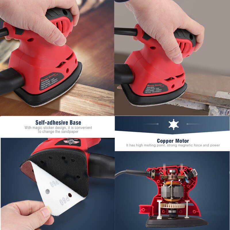 125W Electric Detailing Mouse Sander Auto Polishing Machine Sanding Sander Strong Dust Tube Portable Power Tool Woodworking Tool