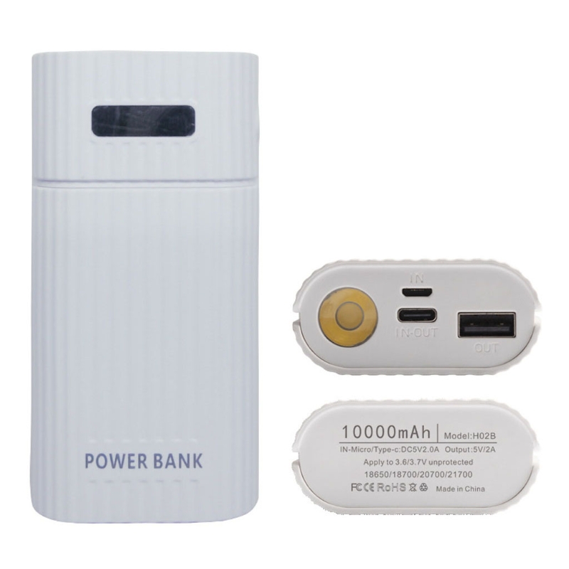 Cargador USB Universal con linterna LED para teléfono inteligente, Kit de Carcasa de caja de batería, bricolaje, 2x18650, 18700, 20700, 21700: White