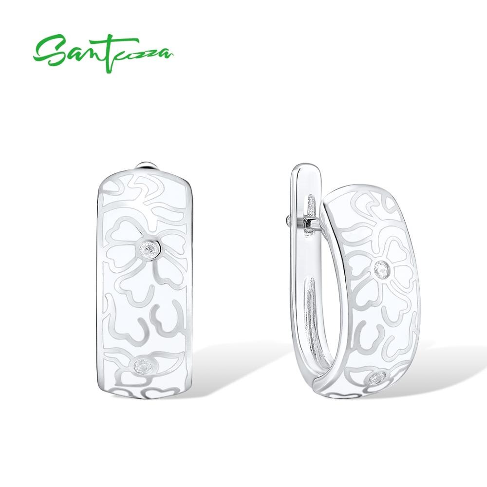 Santuzza Zilveren Oorbellen Voor Vrouwen Authentieke 925 Sterling Zilver Witte Bloem Zirconia Brincos Mode-sieraden Enamel