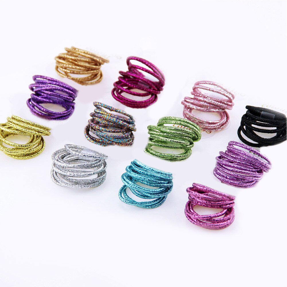 10Pc Glitter Shining Kids Chouchou Kleurrijke Elastische Haarbanden Zoete Leuke Paardenstaart Houder Voor Meisjes Accessoires Haar Ringen