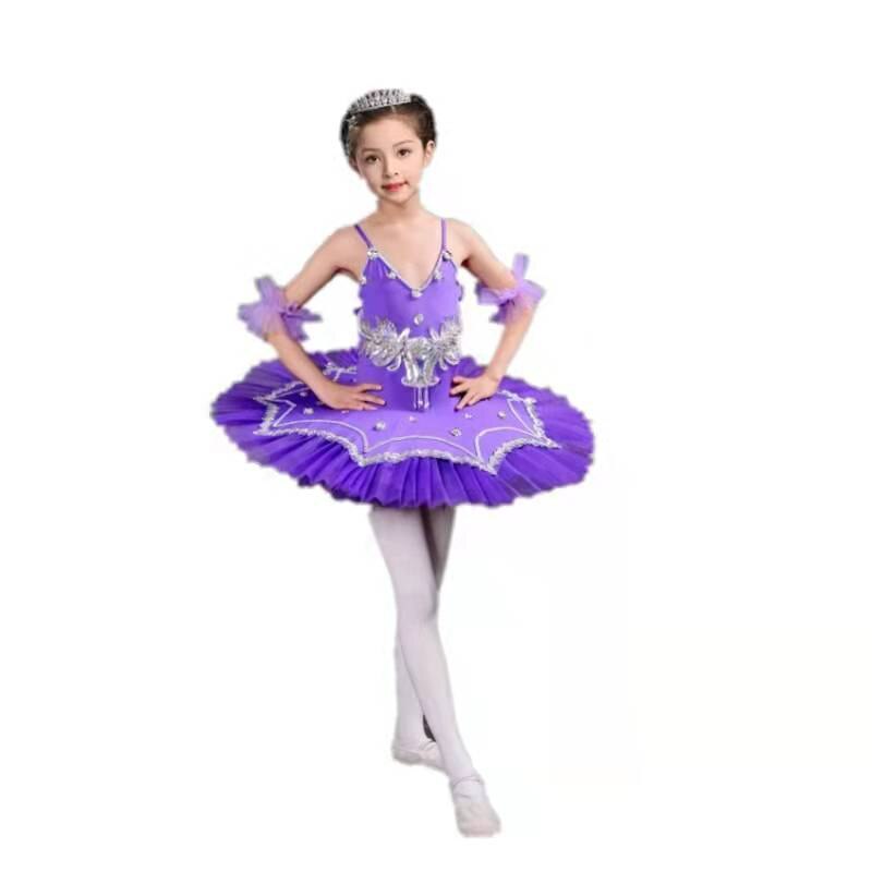 Ballet Tutu Girls 4 Colors Platter Pancake Tutu Ballerina Party Dress Adult Women Child Kids Ballet Dance Costume: Lavender / 140cm