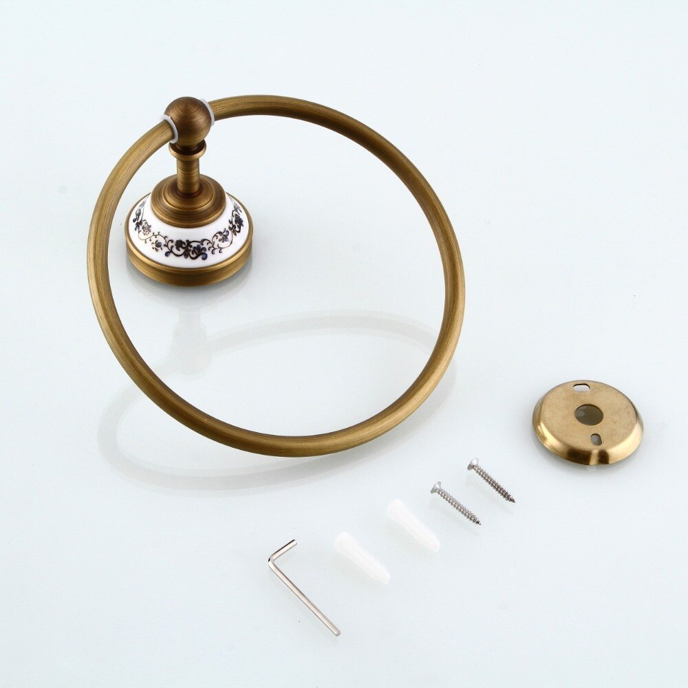 Towel Rings Antique Bronze Ceramic Wall Mounted Towel Holder Towel Ring Brass Construction Bathroom Accessories 9222K