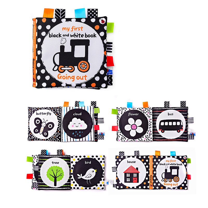 Baby visual excitement book quiet book black and white enlightenment educational toy animal cloth book baby books 0 12 months: Going out book
