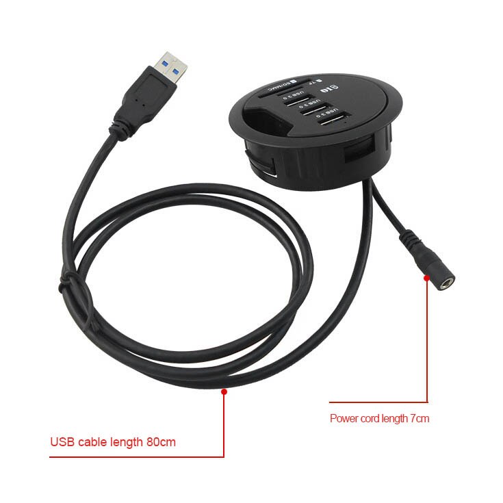 In-Desk USB Hub 3 Port USB 3.0 Charger Data Read / Charge Combo In-Desk Hub with 2 Slot SD / Micro-SD Card Reader &amp;AC/DC Adapter