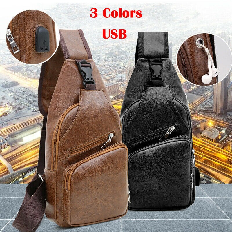 sac à bandoulière solide en cuir pour hommes. Sac à bandoulière pour poitrine. Sac à bandoulière pour motard. directe.
