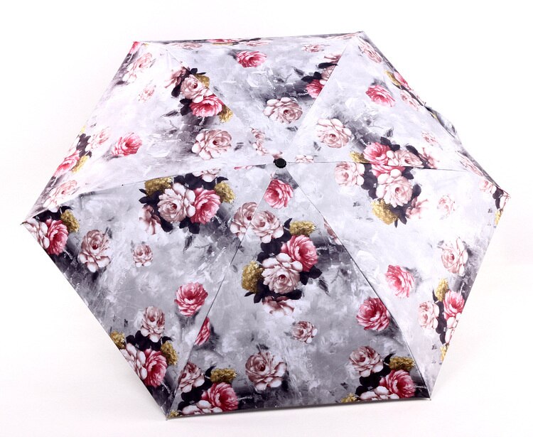 Mini Flowers Umbrella - 5 Folding - Anti UV Protection - Portable Parasol for Women: Gray