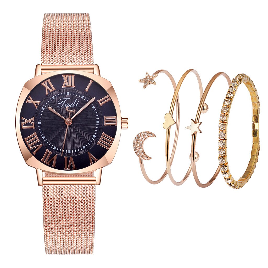 Vrouwen Shining Casual Quartz Rvs Newv Band Armband Horloge Set: D