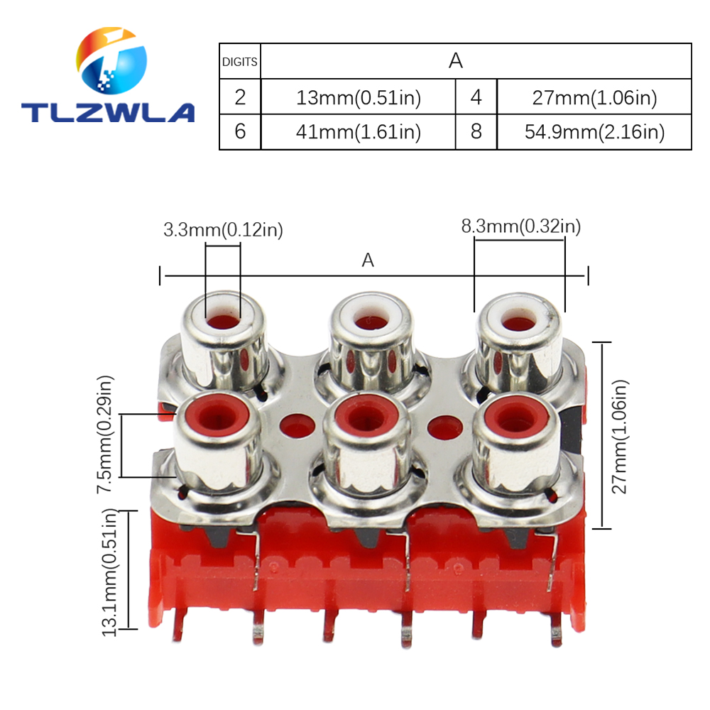 2 uds RCA hembra Audio Video enchufe 2P 4P 6P 8P cinta blindada conector AV conector AV2-8.4-13 piezas PCB rojas
