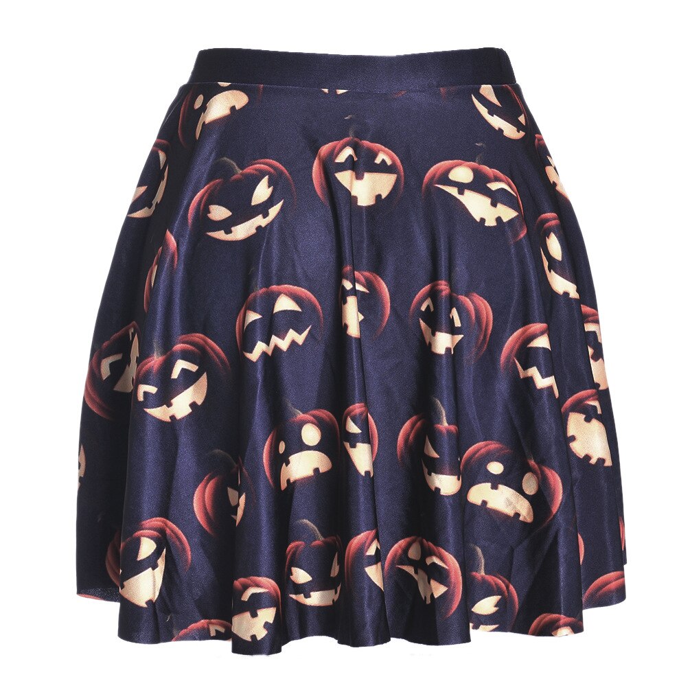 Pumpkin Head Print Skirt Pleated Skirt Halloween Costume Woman Halloween Dress Mini Skirt Vampire Witch Haloween Costumes