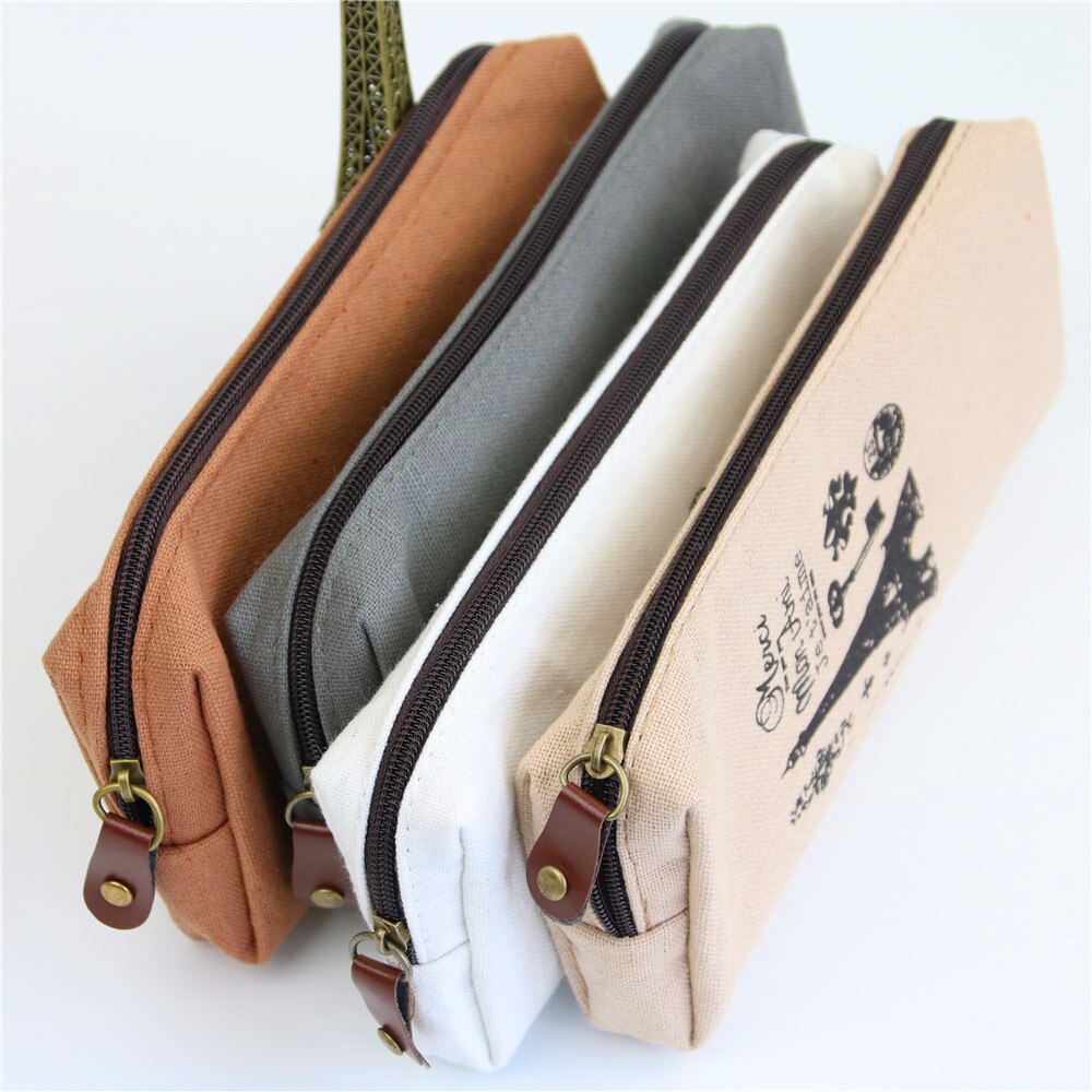 Estuche Retro de lino con torres para lápices, material de escritorio escolar, suministros de oficina, estilo de París para estudiantes, 1 unidad
