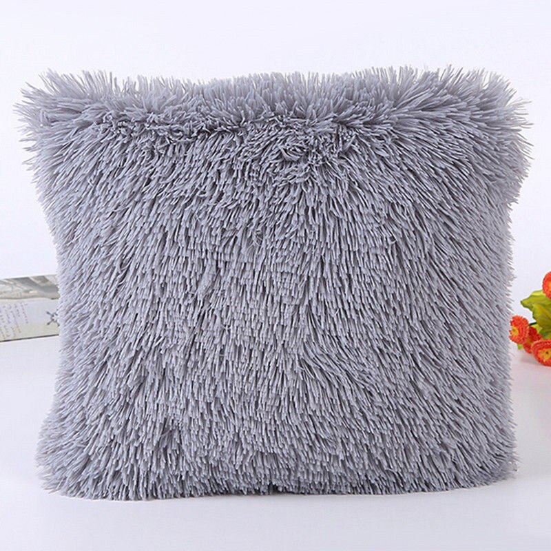 Pluizige Zachte Pluche Vierkante Decoratieve Kussensloop Kamer Sofa Taille Gooi Kussenhoes: Dark Grey