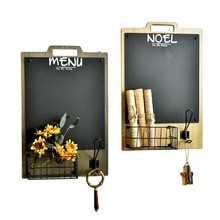 Wall Mounted Whitewashed Wood Chalkboard & Cork Board Rack with Mail Sorter & Key Hooks Retro Memo Reminder message board