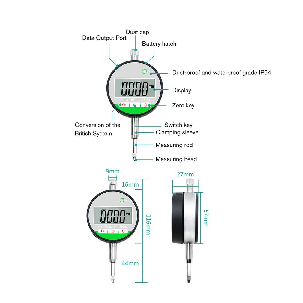 IP54 Oil-proof Digital Micrometer 0.001mm Electronic Micrometer Metric/Inch 0-12.7mm/0.5"Precision Dial Indicator Gauge Meter