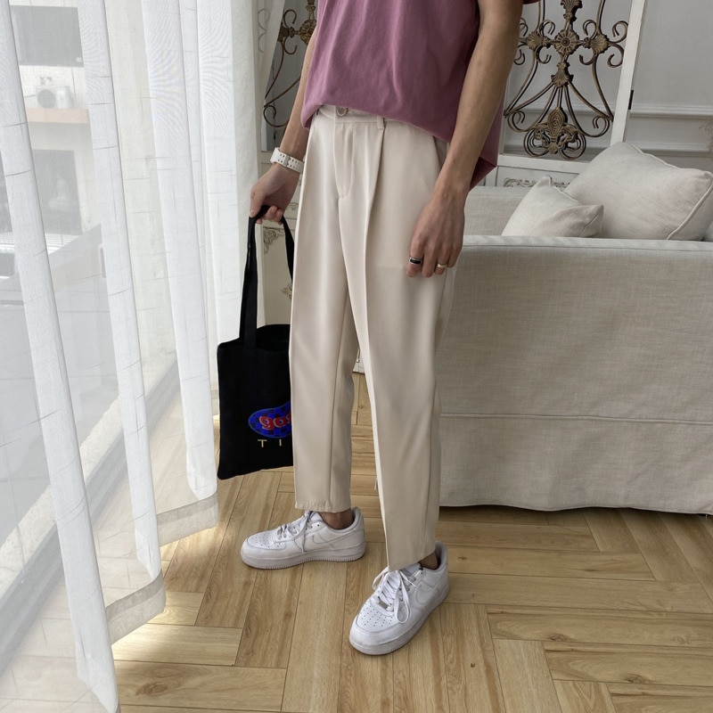 Heren pantalon slank zakelijk kostuum heren wild losse rechte broek heren streetwear effen kleur casual broek s -3xl