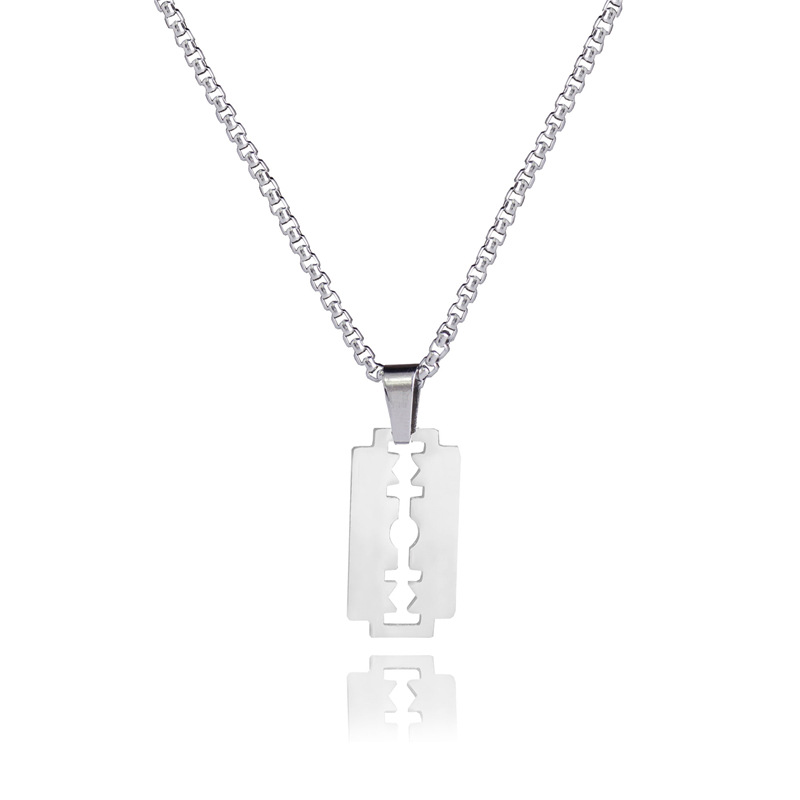Joyería de Hip-Hop Rock para hombre y mujer, collares con colgante de hoja de afeitar con llama de acero inoxidable, joyería Punk, novedad de