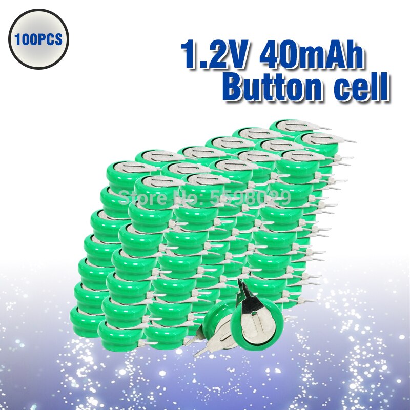 10-100pc Button Coin Cell Battery 1.2V 40mAh Ni-MH Rechargeable Battery With Solder Pins for watch toy timer solar energy