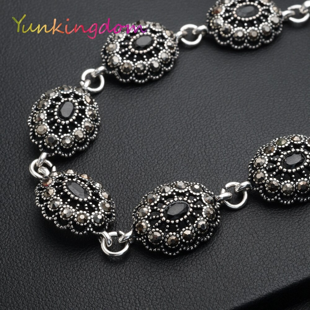 Yunkingdom Ethnische Stil Jahrgang-Schmuck Silber Farbe Armbänder für Frauen Schwarz Harz K1794