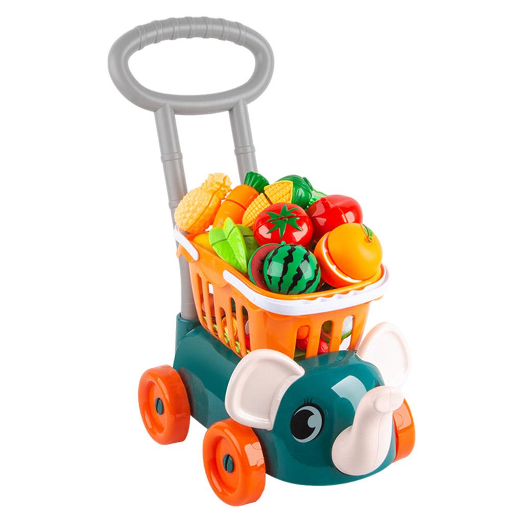 Shopping Cart Pretend Play Trolly w/ Vegetable Fruit Learning Education Toys