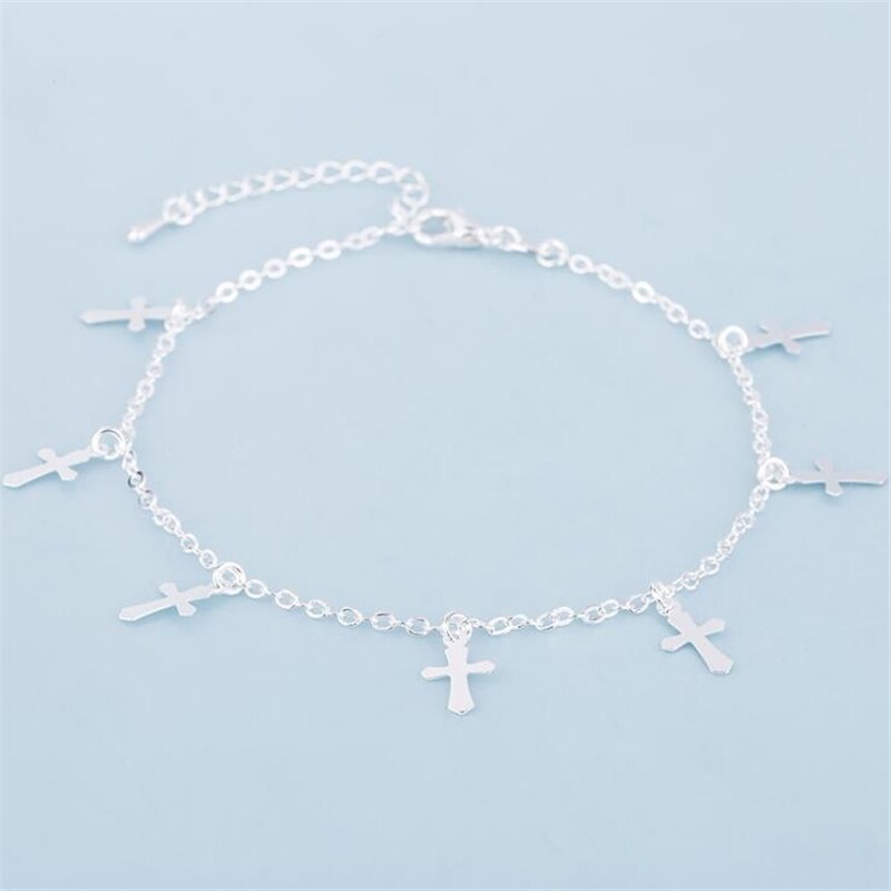 Kofsac 925 Sterling Zilveren Enkelbanden Voor Vrouwen Schattige Kleine Cross Zomer Strand Voet Sieraden Meisje Verjaardag Accessoires